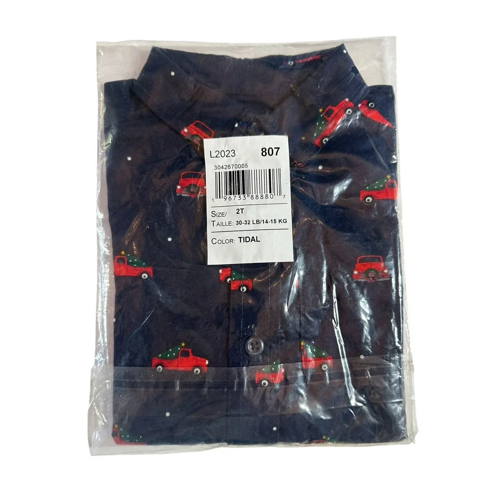 The Childrens Place Long Sleeve Button Down Shirt Christmas Truck‎ Print Boys 2T